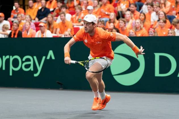 2025-09-12 2025 Davis Cup Qualifiers Second Round GRONINGEN, NETHERLANDS - SEPTEMBER 12: Botic van de Zandschulp of the Netherlands during the 2025 Davis Cup Qualifiers Second Round match between Netherlands and Argentina at MartiniPlaza on September 12, 2025 in Groningen, Netherlands. (Photo by Marleen Fouchier BSR Agency) Groningen Netherlands Content not available for redistribution in The Netherlands directly or indirectly through any third parties. Copyright: xBSRxAgencyx