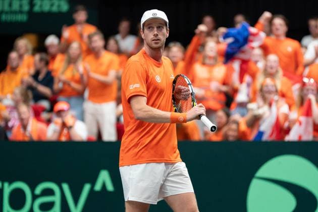 2025-09-12 2025 Davis Cup Qualifiers Second Round GRONINGEN, NETHERLANDS - SEPTEMBER 12: Botic van de Zandschulp of the Netherlands during the 2025 Davis Cup Qualifiers Second Round match between Netherlands and Argentina at MartiniPlaza on September 12, 2025 in Groningen, Netherlands. (Photo by Marleen Fouchier BSR Agency) Groningen Netherlands Content not available for redistribution in The Netherlands directly or indirectly through any third parties. Copyright: xBSRxAgencyx