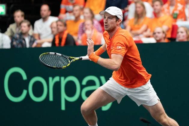 2025-09-12 2025 Davis Cup Qualifiers Second Round GRONINGEN, NETHERLANDS - SEPTEMBER 12: Botic van de Zandschulp of the Netherlands during the 2025 Davis Cup Qualifiers Second Round match between Netherlands and Argentina at MartiniPlaza on September 12, 2025 in Groningen, Netherlands. (Photo by Marleen Fouchier BSR Agency) Groningen Netherlands Content not available for redistribution in The Netherlands directly or indirectly through any third parties. Copyright: xBSRxAgencyx