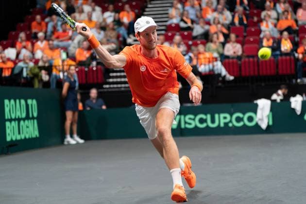 2025-09-12 2025 Davis Cup Qualifiers Second Round GRONINGEN, NETHERLANDS - SEPTEMBER 12: Botic van de Zandschulp of the Netherlands during the 2025 Davis Cup Qualifiers Second Round match between Netherlands and Argentina at MartiniPlaza on September 12, 2025 in Groningen, Netherlands. (Photo by Marleen Fouchier BSR Agency) Groningen Netherlands Content not available for redistribution in The Netherlands directly or indirectly through any third parties. Copyright: xBSRxAgencyx