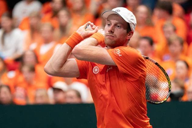 2025-09-12 2025 Davis Cup Qualifiers Second Round GRONINGEN, NETHERLANDS - SEPTEMBER 12: Botic van de Zandschulp of the Netherlands during the 2025 Davis Cup Qualifiers Second Round match between Netherlands and Argentina at MartiniPlaza on September 12, 2025 in Groningen, Netherlands. (Photo by Marleen Fouchier BSR Agency) Groningen Netherlands Content not available for redistribution in The Netherlands directly or indirectly through any third parties. Copyright: xBSRxAgencyx