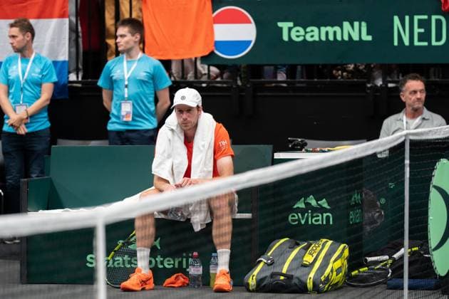2025-09-12 2025 Davis Cup Qualifiers Second Round GRONINGEN, NETHERLANDS - SEPTEMBER 12: Botic van de Zandschulp of the Netherlands during the 2025 Davis Cup Qualifiers Second Round match between Netherlands and Argentina at MartiniPlaza on September 12, 2025 in Groningen, Netherlands. (Photo by Marleen Fouchier BSR Agency) Groningen Netherlands Content not available for redistribution in The Netherlands directly or indirectly through any third parties. Copyright: xBSRxAgencyx