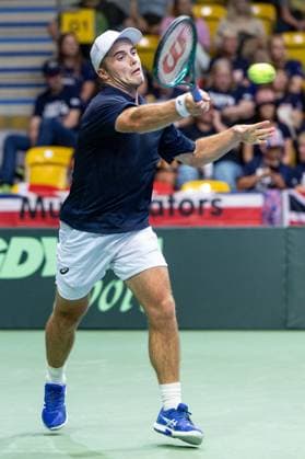 12h September 2025; Polsat Plus Arena, Gdynia, Poland; Davis Cup, World Group I, Poland versus Great Britain; Arthur Fery (GB) during his 6-4 6-2 victory over Olaf Pieczkowski  FotoxOlimpik