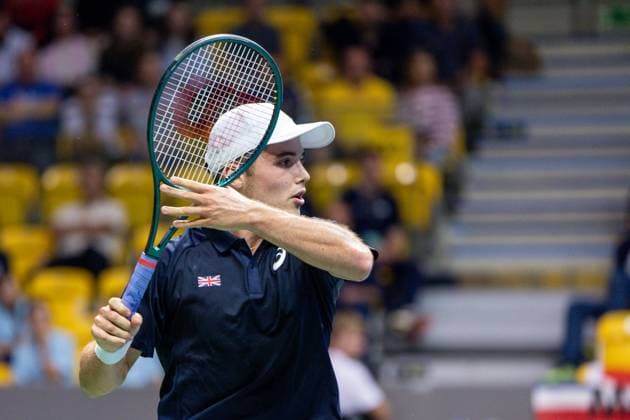 12h September 2025; Polsat Plus Arena, Gdynia, Poland; Davis Cup, World Group I, Poland versus Great Britain; Arthur Fery (GB) during his 6-4 6-2 victory over Olaf Pieczkowski  FotoxOlimpik