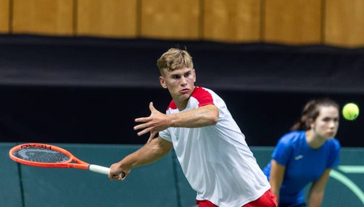 12h September 2025; Polsat Plus Arena, Gdynia, Poland; Davis Cup, World Group I, Poland versus Great Britain; Olaf Pieczkowski during his 2-set loss to Arthur Fery (GB)  FotoxOlimpik