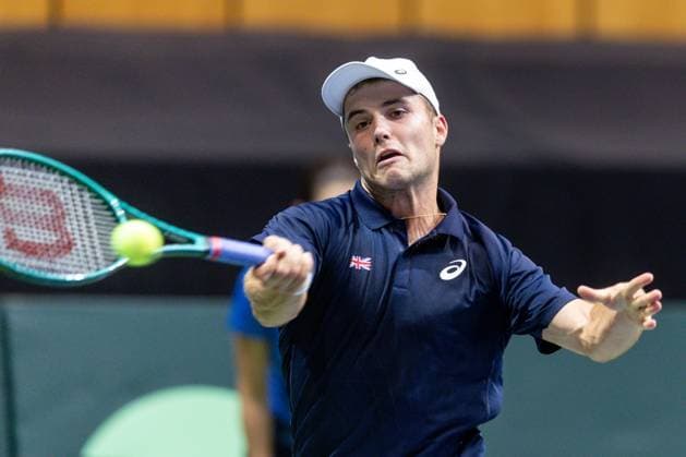 12h September 2025; Polsat Plus Arena, Gdynia, Poland; Davis Cup, World Group I, Poland versus Great Britain; Arthur Fery (GB) during his 6-4 6-2 victory over Olaf Pieczkowski  FotoxOlimpik
