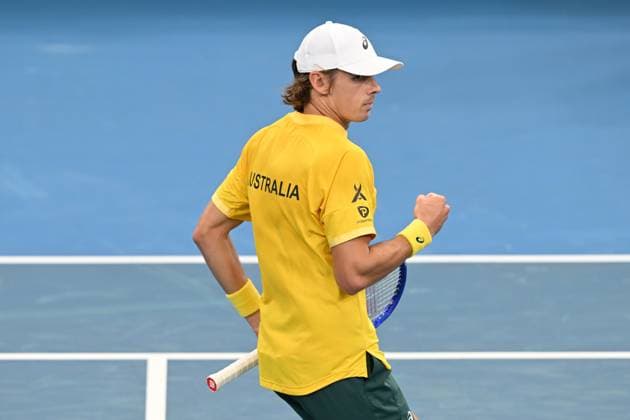 TENNIS DAVIS CUP AUSTRALIA BELGIUM, Alex de Minaur of Australia reacts against Raphael Collignon of Belgium during the Davis Cup qualifying second round match at Ken Rosewall Arena in Sydney, Saturday, September 13, 2025. ( NO ARCHIVING, EDITORIAL USE ONLY SYDNEY NEW SOUTH WALES AUSTRALIA  Copyright: xDEANxLEWINSx 20250913134742902084