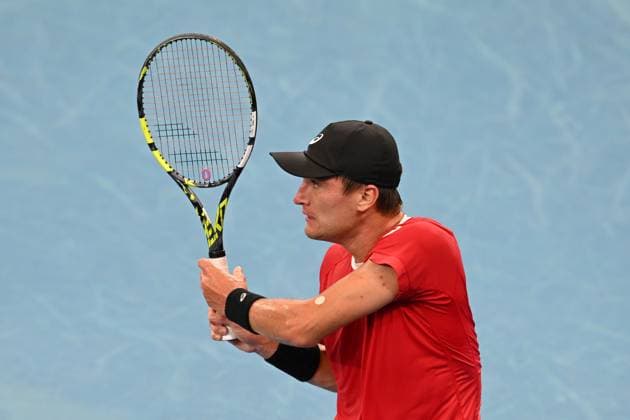 TENNIS DAVIS CUP AUSTRALIA BELGIUM, Raphael Collignon of Belgium is action against Alex de Minaur of Australia during the Davis Cup qualifying second round match at Ken Rosewall Arena in Sydney, Saturday, September 13, 2025. ( NO ARCHIVING, EDITORIAL USE ONLY SYDNEY NEW SOUTH WALES AUSTRALIA  Copyright: xDEANxLEWINSx 20250913116863463849