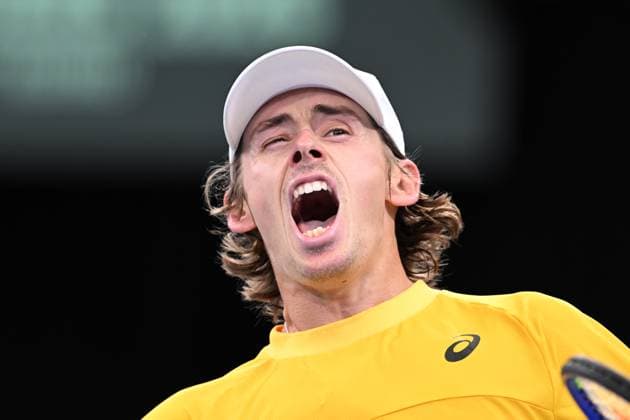 TENNIS DAVIS CUP AUSTRALIA BELGIUM, Alex de Minaur of Australia reacts during his match against Raphael Collignon of Belgium during the Davis Cup qualifying second round match at Ken Rosewall Arena in Sydney, Saturday, September 13, 2025. ( NO ARCHIVING, EDITORIAL USE ONLY SYDNEY NEW SOUTH WALES AUSTRALIA ALBION PARK  Copyright: xDEANxLEWINSx 20250913160873366750
