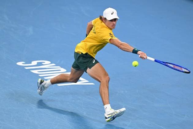 TENNIS DAVIS CUP AUSTRALIA BELGIUM, Alex de Minaur of Australia in action against Raphael Collignon of Belgium during the Davis Cup qualifying second round match at Ken Rosewall Arena in Sydney, Saturday, September 13, 2025. ( NO ARCHIVING, EDITORIAL USE ONLY SYDNEY NEW SOUTH WALES AUSTRALIA ALBION PARK  Copyright: xDEANxLEWINSx 20250913124529650260