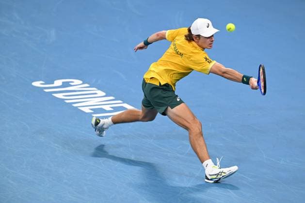TENNIS DAVIS CUP AUSTRALIA BELGIUM, Alex de Minaur of Australia in action against Raphael Collignon of Belgium during the Davis Cup qualifying second round match at Ken Rosewall Arena in Sydney, Saturday, September 13, 2025. ( NO ARCHIVING, EDITORIAL USE ONLY SYDNEY NEW SOUTH WALES AUSTRALIA ALBION PARK  Copyright: xDEANxLEWINSx 20250913136154462003