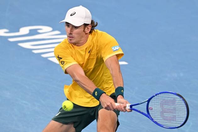 TENNIS DAVIS CUP AUSTRALIA BELGIUM, Alex de Minaur of Australia in action against Raphael Collignon of Belgium during the Davis Cup qualifying second round match at Ken Rosewall Arena in Sydney, Saturday, September 13, 2025. ( NO ARCHIVING, EDITORIAL USE ONLY SYDNEY NEW SOUTH WALES AUSTRALIA ALBION PARK  Copyright: xDEANxLEWINSx 20250913145812673197