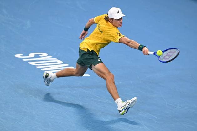 TENNIS DAVIS CUP AUSTRALIA BELGIUM, Alex de Minaur of Australia in action against Raphael Collignon of Belgium during the Davis Cup qualifying second round match at Ken Rosewall Arena in Sydney, Saturday, September 13, 2025. ( NO ARCHIVING, EDITORIAL USE ONLY SYDNEY NEW SOUTH WALES AUSTRALIA ALBION PARK  Copyright: xDEANxLEWINSx 20250913162041762658