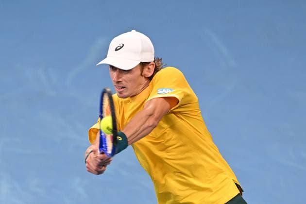 TENNIS DAVIS CUP AUSTRALIA BELGIUM, Alex de Minaur of Australia in action against Raphael Collignon of Belgium during the Davis Cup qualifying second round match at Ken Rosewall Arena in Sydney, Saturday, September 13, 2025. ( NO ARCHIVING, EDITORIAL USE ONLY SYDNEY NEW SOUTH WALES AUSTRALIA ALBION PARK  Copyright: xDEANxLEWINSx 20250913195070520970