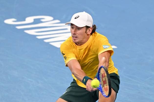 TENNIS DAVIS CUP AUSTRALIA BELGIUM, Alex de Minaur of Australia in action against Raphael Collignon of Belgium during the Davis Cup qualifying second round match at Ken Rosewall Arena in Sydney, Saturday, September 13, 2025. ( NO ARCHIVING, EDITORIAL USE ONLY SYDNEY NEW SOUTH WALES AUSTRALIA ALBION PARK  Copyright: xDEANxLEWINSx 20250913195784013793
