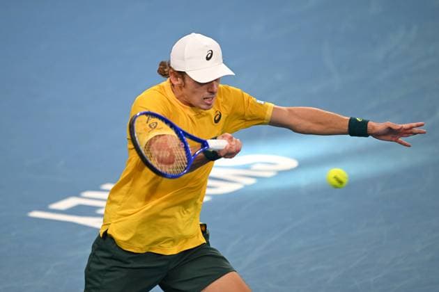 TENNIS DAVIS CUP AUSTRALIA BELGIUM, Alex de Minaur of Australia in action against Raphael Collignon of Belgium during the Davis Cup qualifying second round match at Ken Rosewall Arena in Sydney, Saturday, September 13, 2025. ( NO ARCHIVING, EDITORIAL USE ONLY SYDNEY NEW SOUTH WALES AUSTRALIA ALBION PARK  Copyright: xDEANxLEWINSx 20250913169355184326