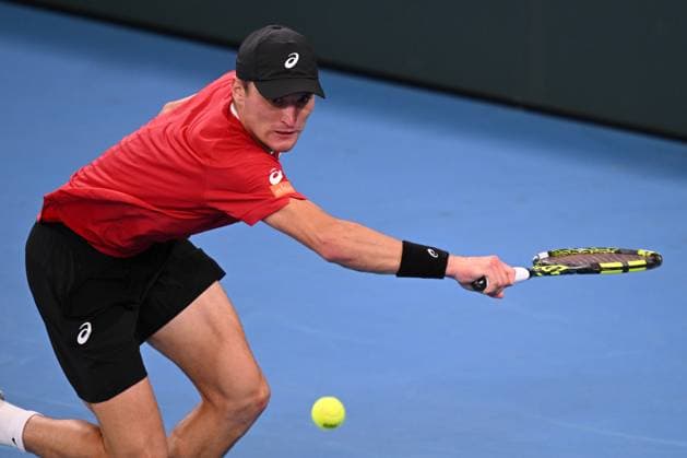 TENNIS DAVIS CUP AUSTRALIA BELGIUM, Raphael Collignon of Belgium in action against Alex de Minaur of Australia during the Davis Cup qualifying second round match at Ken Rosewall Arena in Sydney, Saturday, September 13, 2025. ( NO ARCHIVING, EDITORIAL USE ONLY SYDNEY NEW SOUTH WALES AUSTRALIA ALBION PARK  Copyright: xDEANxLEWINSx 20250913115729884773