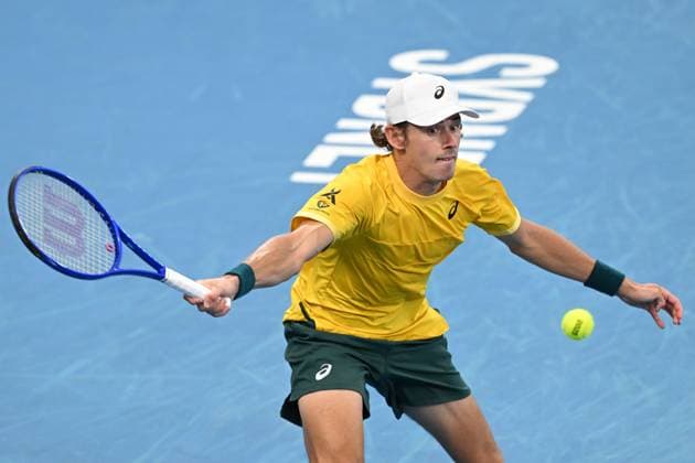 TENNIS DAVIS CUP AUSTRALIA BELGIUM, Alex de Minaur of Australia in action against Raphael Collignon of Belgium during the Davis Cup qualifying second round match at Ken Rosewall Arena in Sydney, Saturday, September 13, 2025. ( NO ARCHIVING, EDITORIAL USE ONLY SYDNEY NEW SOUTH WALES AUSTRALIA ALBION PARK  Copyright: xDEANxLEWINSx 20250913165294642922