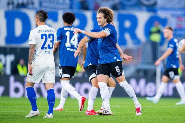 12.09.2025 - Fußball, 2025 2026, 2. Bundesliga, 5. Spieltag, DSC Arminia Bielefeld - 1. FC Magdeburg: Mael Corboz (Bielefeld) jubelt nach seinem Tor zum 2:0 DFL REGULATIONS PROHIBIT ANY USE OF PHOTOGRAPHS AS IMAGE SEQUENCES AND OR QUASI-VIDEO.