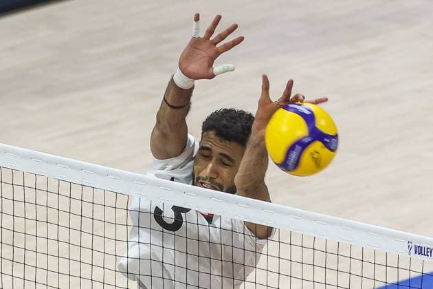 (250913) -- QUEZON CITY, Sept. 13, 2025 -- Ikhbayri Ahmed Abulubaba Amhimmid of Libya competes during the pool G match between Canada and Libya at the 2025 FIVB Volleyball Men s World Championship, WM, Weltmeisterschaft in Quezon City, the Philippines, Sept. 13, 2025. ) (SP)THE PHILIPPINES-QUEZON CITY-VOLLEYBALL-FIVB MEN S WORLD CHAMPIONSHIP 2025-CAN VS LBA RouellexUmali 
