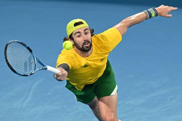 TENNIS DAVIS CUP AUSTRALIA BELGIUM, Jordan Thompson of Australia in action against Zizou Bergs of Belgium during the Davis Cup qualifying second round match at Ken Rosewall Arena in Sydney, Saturday, September 13, 2025. ( NO ARCHIVING, EDITORIAL USE ONLY SYDNEY NEW SOUTH WALES AUSTRALIA ALBION PARK  Copyright: xDEANxLEWINSx 20250913132966382053