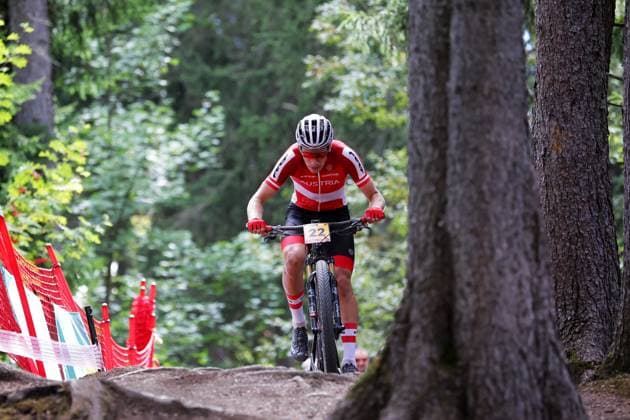 2025 UCI Mountain Bike World Championships Picture by Ed Sykes SWpix.com - 13 09 2025 - Cycling - 2025 UCI Mountain Bike World Championships - Cross-country Olympic - Crans-Montana, Valais, Switzerland - Men U23 - Julius Scherrer (Austria) Copyright: x xSWpix.comx(t axPhotographyxHubxLtd)xEdxSykes SWpix.comx SWP-3030-3841