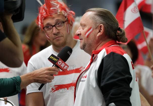 TENNIS - Davis Cup, HUN vs AUT DEBRECEN,HUNGARY,13.SEP.25 - TENNIS - ITF Davis Cup, qualification round 2, Hungary vs Austria. Image shows fans of Austria. Keywords: interview.  GEPAxpictures xWalterxLuger