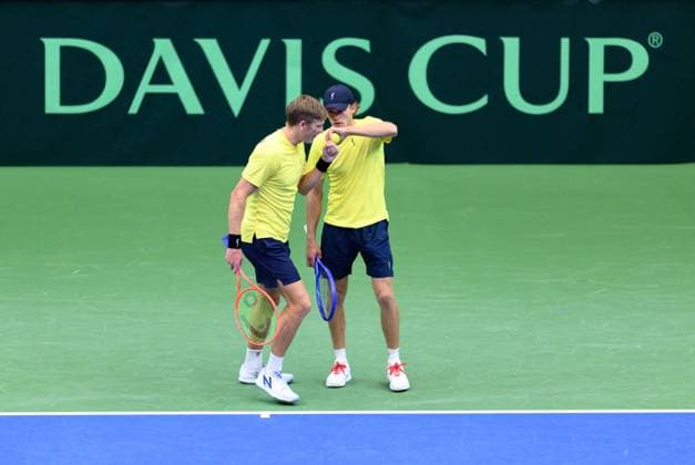 250913 AndrÃ Göransson and Erik Grevelius of Sweden during the Davis Cup tennis doubles match between Sweden and Tunisia on September 13, 2025 in Partille. Photo: Carl Sandin BILDBYRAN kod CS CS0769 tennis davis cup sweden sverige tunisien tunisia bbeng dubbelsverige sweden Copyright: CARLxSANDIN BB250913CS005