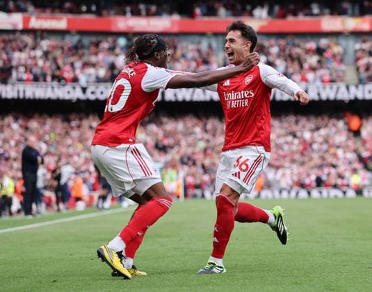 London, England, 13th September 2025. Martin Zubimendi of Arsenal celebrates the first goal during the Arsenal vs Nottingham Forest Premier League match at the Emirates Stadium, London. Picture credit should read: David Klein Sportimage EDITORIAL USE ONLY. No use with unauthorised audio, video, data, fixture lists, club league logos or live services. Online in-match use limited to 120 images, no video emulation. No use in betting, games or single club league player publications. SPI_037_DK_Arsenal_Forest SPI-4131-0035