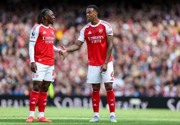 Arsenal FC v Nottingham Forest FC, English Premier League Arsenal midfielder Eberechi Eze (10) and Arsenal defender Gabriel (6) during the Arsenal FC v Nottingham Forest FC English Premier League match at the Emirates Stadium, London, England, United Kingdom on 13 September 2025 Credit: Phil Duncan Every Second Media Editorial use only. All images are copyright Every Second Media Limited. No images may be reproduced without prior permission. All rights reserved. Premier League and Football League images are subject to licensing agreements with Football DataCo Limited. see https: www.football-dataco.com Copyright: xIMAGO EveryxSecondxMediax ESM-1582-0031 PhilxDuncanx xEveryxSecondxMediax