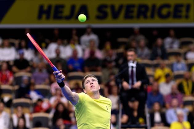 250913 AndrÃ Göransson of Sweden during the Davis Cup tennis doubles match between Sweden and Tunisia on September 13, 2025 in Partille. Photo: Carl Sandin BILDBYRAN kod CS CS0769 tennis davis cup sweden sverige tunisien tunisia bbeng dubbelsverige sweden Copyright: CARLxSANDIN BB250913CS028