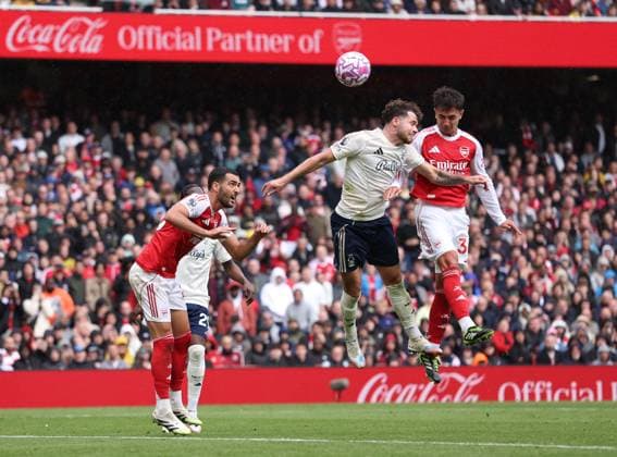 London, England, 13th September 2025. Martin Zubimendi of Arsenal heads the third goal during the Arsenal vs Nottingham Forest Premier League match at the Emirates Stadium, London. Picture credit should read: David Klein Sportimage EDITORIAL USE ONLY. No use with unauthorised audio, video, data, fixture lists, club league logos or live services. Online in-match use limited to 120 images, no video emulation. No use in betting, games or single club league player publications. SPI_072_DK_Arsenal_Forest SPI-4131-0070