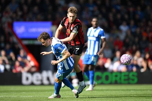 Bournemouth v Brighton and Hove Albion Premier League David Brooks of Bournemouth is tackled by Maxim De Cuyper of Brighton during the Premier League match at the Vitality Stadium, Bournemouth UK Newspapers OUT Copyright: xJeremyxLandeyx FIL-22230-0015