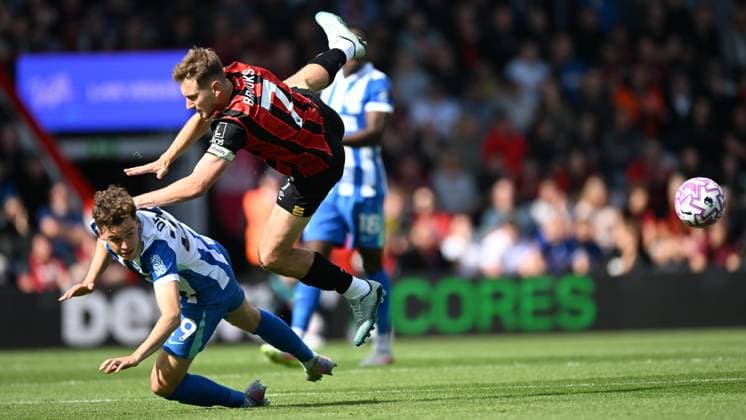 Bournemouth v Brighton and Hove Albion Premier League David Brooks of Bournemouth is tackled by Maxim De Cuyper of Brighton during the Premier League match at the Vitality Stadium, Bournemouth UK Newspapers OUT Copyright: xJeremyxLandeyx FIL-22230-0014