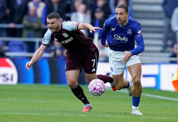 Liverpool, England, 13th September 2025. John McGinn of Aston Villa (L) challenges Jack Grealish of Everton during the Everton vs Aston Villa Premier League match at Hill Dickinson Stadium, Liverpool. Picture credit should read: Andrew Yates Sportimage EDITORIAL USE ONLY. No use with unauthorised audio, video, data, fixture lists, club league logos or live services. Online in-match use limited to 120 images, no video emulation. No use in betting, games or single club league player publications. SPI_003_AY_EVERTON_VILLA SPI-4134-0003