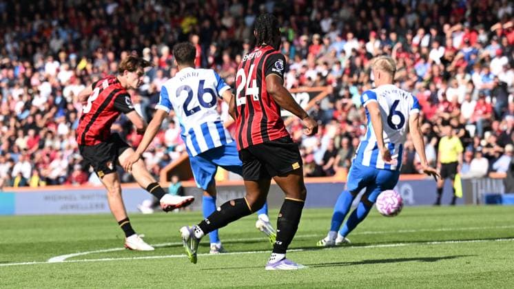 Bournemouth v Brighton and Hove Albion Premier League Alex Scott of Bournemouth scores his side s first goal during the Premier League match at the Vitality Stadium, Bournemouth UK Newspapers OUT Copyright: xJeremyxLandeyx FIL-22230-0018