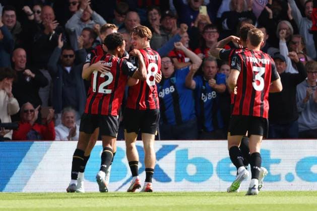 Football - 2025 2026 Premier League - AFC Bournemouth vs Brighton & Hove Albion - Vitality Stadium - Saturday 13th September 2025 Alex Scott of Bournemouth celebrates scoring during the Premier League match at the Vitality Stadium COLORSPORT Shaun Boggust 