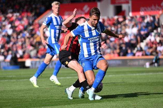 Bournemouth v Brighton and Hove Albion Premier League David Brooks of Bournemouth is tackled by Joel Veltman of Brighton in the penalty area but no foul is given during the Premier League match at the Vitality Stadium, Bournemouth UK Newspapers OUT Copyright: xJeremyxLandeyx FIL-22230-0026