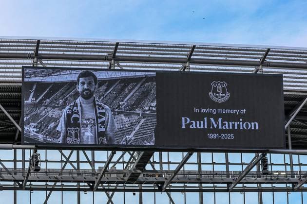 Premier League Everton v Aston Villa In memory of Paul Marrion displayed 1991-2025 during the Premier League match Everton vs Aston Villa at Hill Dickinson Stadium, Liverpool, United Kingdom, 13th September 2025 (Photo by Mark Cosgrove News Images) Liverpool Hill Dickinson Stadium Merseyside United Kingdom Copyright: xMarkxCosgrove NewsxImagesx