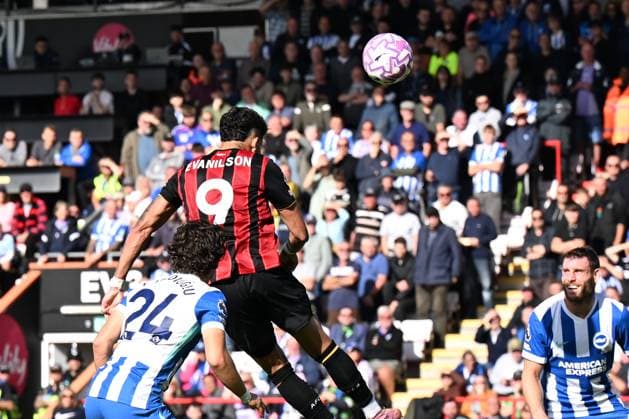 Bournemouth v Brighton and Hove Albion Premier League Evanilson of Bournemouth heads at goal during the Premier League match at the Vitality Stadium, Bournemouth UK Newspapers OUT Copyright: xJeremyxLandeyx FIL-22230-0038