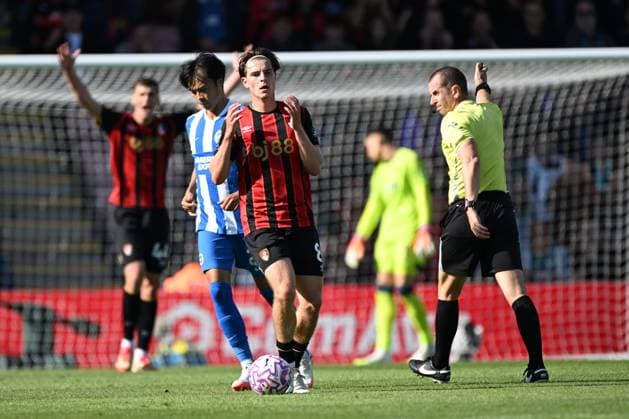 Bournemouth v Brighton and Hove Albion Premier League Alex Scott of Bournemouth is brought back for a foul on Danny Welbeck of Brighton during the Premier League match at the Vitality Stadium, Bournemouth UK Newspapers OUT Copyright: xJeremyxLandeyx FIL-22230-0041