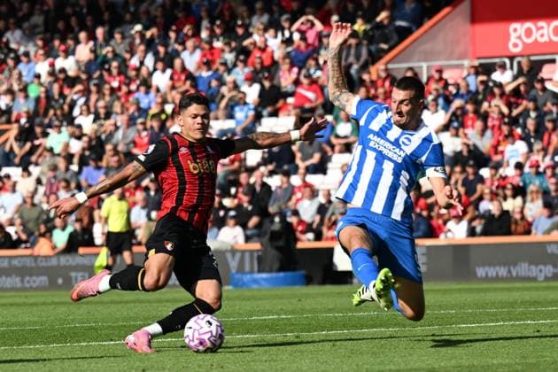 Bournemouth v Brighton and Hove Albion Premier League Lewis Dunk of Brighton blocks a shot from Evanilson of Bournemouth during the Premier League match at the Vitality Stadium, Bournemouth UK Newspapers OUT Copyright: xJeremyxLandeyx FIL-22230-0034