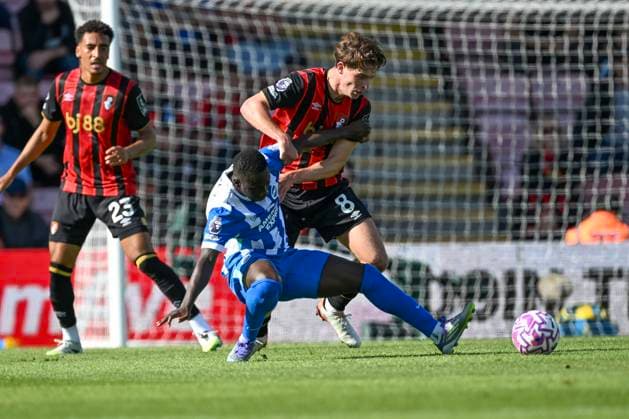 Bournemouth v Brighton and Hove Albion Premier League Danny Welbeck of Brighton is fouled by Alex Scott of Bournemouth during the Premier League match at the Vitality Stadium, Bournemouth UK Newspapers OUT Copyright: xJeremyxLandeyx FIL-22230-0043