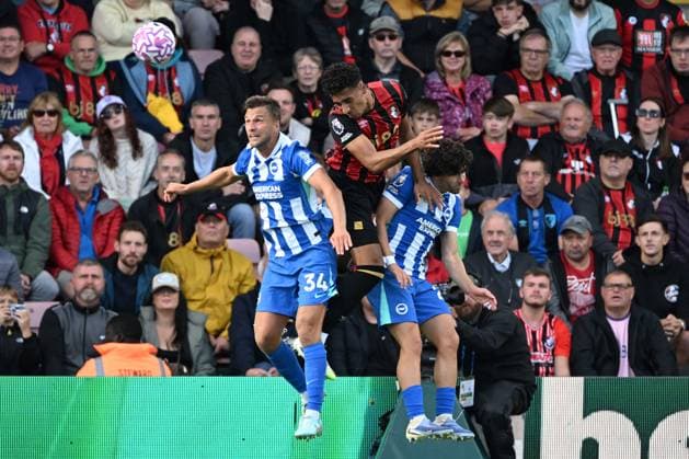 Bournemouth v Brighton and Hove Albion Premier League James Hill of Bournemouth wins a header against Joel Veltman of Brighton during the Premier League match at the Vitality Stadium, Bournemouth UK Newspapers OUT Copyright: xJeremyxLandeyx FIL-22230-0082