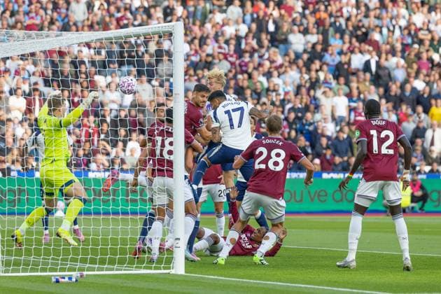 West Ham United v Tottenham Hotspur, Premier League, EFL, Football, The London Stadium, Stratford, London, UK - 13 Sep 2025 Disallowed goal of Cristian Romero of Tottenham Hotspur London The London Stadium Stratford GBR, UK NEWSPAPERS OUT Copyright: xEllixBirchx