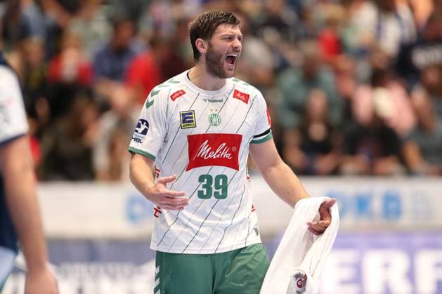 13.09.2025, Handball, HBL, Bergischer HC - TSV GWD Minden, Unihalle Wuppertal: Malte Donker (GWD Minden 39) jubelnd Jubel Nordrhein-Westfalen Deutschland