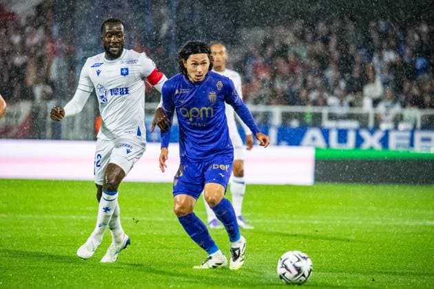 FOOTBALL : AJ Auxerre vs AS Monaco - Ligue 1 - JournÃ e 4 - 13 09 2025 Takumi Minamino (AS Monaco) AuxerreFrance  Copyright: xBaptistexAutissierx