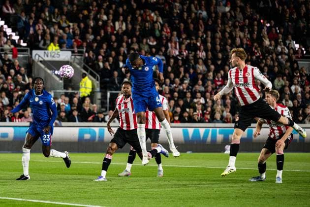 13th September 2025; Gtech Community Stadium, Brentford, London, England; Premier League Football, Brentford versus Chelsea; Tosin Adarabioyo of Chelsea heads towards goal  GodfreyxPitt