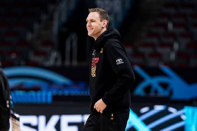 FIBA EuroBasket 2025: Deutschland Abschlusstraining; 14.09.2025 Johannes Voigtmann (Deutschland, 7) lachend FIBA EuroBasket 2025: Deutschland Abschlusstraining; Riga, Arena Riga am 14.09.2025 *** FIBA EuroBasket 2025 Germany final training 14 09 2025 Johannes Voigtmann Germany, 7 laughing FIBA EuroBasket 2025 Germany final training Riga, Arena Riga on 14 09 2025 Copyright: xBEAUTIFULxSPORTS Wunderlx