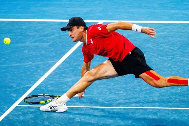 Belgian Raphael Collignon pictured in action duringa a tennis match between Belgian Collignon and Australian Thompson, during the qualifier of the Davis Cup, Sunday 14 September 2025, in Sydney, Australia. Belgium and Australia will compete this weekend in the second round of the Davis Cup qualifiers. PATRICKxHAMILTON  x134210458x